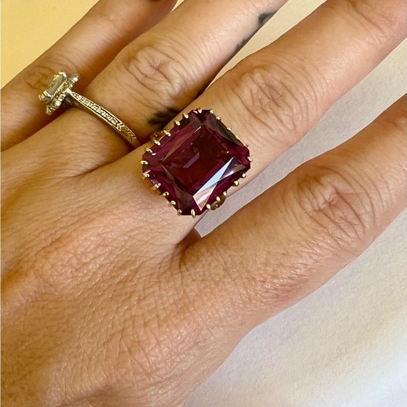 Solid Gold Created Alexandrite Ring - Picture 8 of 11